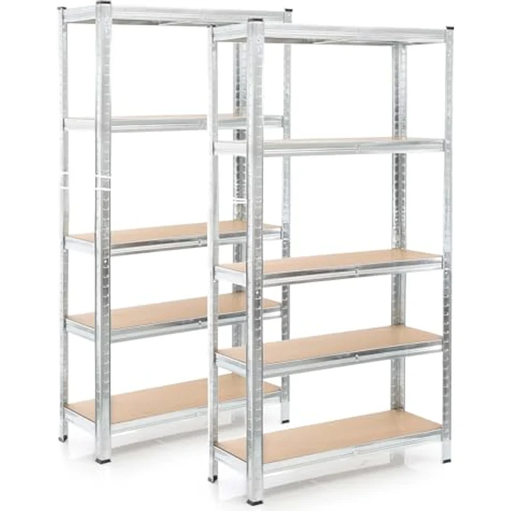 Wiltec Set 2X Schwerlastregal 180 x 90 x 40 cm, 875 kg Gesamtlast, Steckregal verzinkt aus Stahl, Lastenregal mit 5 Ablagen, Werkstattregal – Bild 2