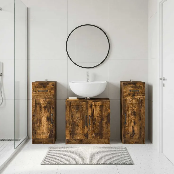vidaXL 3-teiliges Badezimmer-Schranksystem UTRECHT 3 stk. Raucheiche 3418058