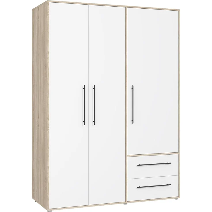 Forte Kleiderschrank MOKKARIS - Schlafzimmer Drehtürenschrank in Weiß (120) / Sonoma Eiche (D30) – Bild 1