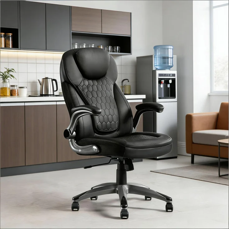 Faumrta Bürostuhl mit Hoher Rückenlehne,Exekutivstuhl,Bossstuhl(nur mit Bürostühlen)Metal+Mesh,Nylon,PU73cm*67.5cm*120cmSchwarz – Bild 2
