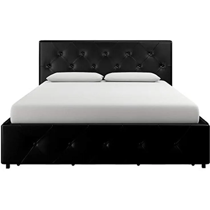 DHP Furniture Dakota Bett mit Stauraum, schwarzes PU, King Size