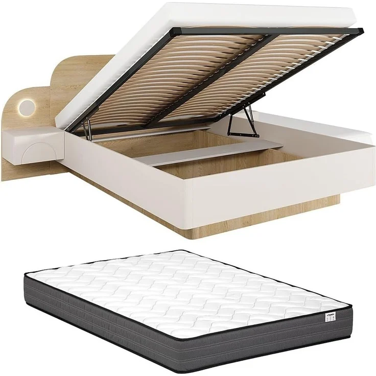 Vente-unique - DARTAGNO Bett Holz, Platte Beige - B 210 cm x H 105,5 cm x L 243,6 cm – Bild 1