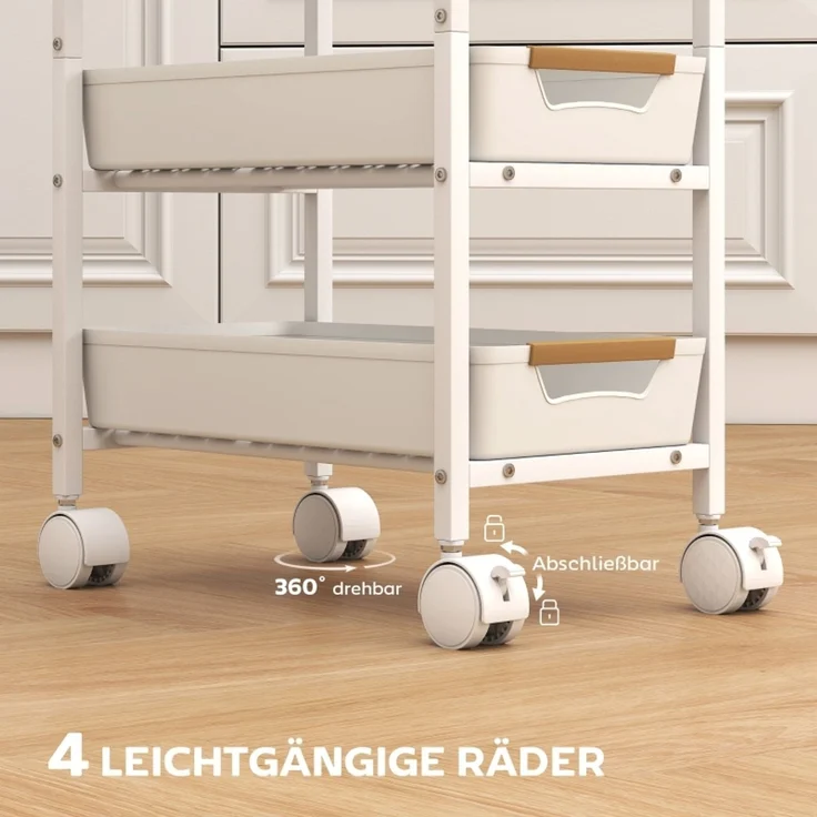 Rollwagen 39,5 x 24 x 82 cm mit 4 Schubladen, Metallrahmen und Holzoptik – Bild 7