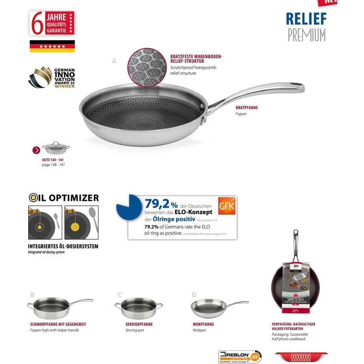 ELO Bratpfanne Relief Ø32cm mit Gegengriff Edelstahl – Bild 3