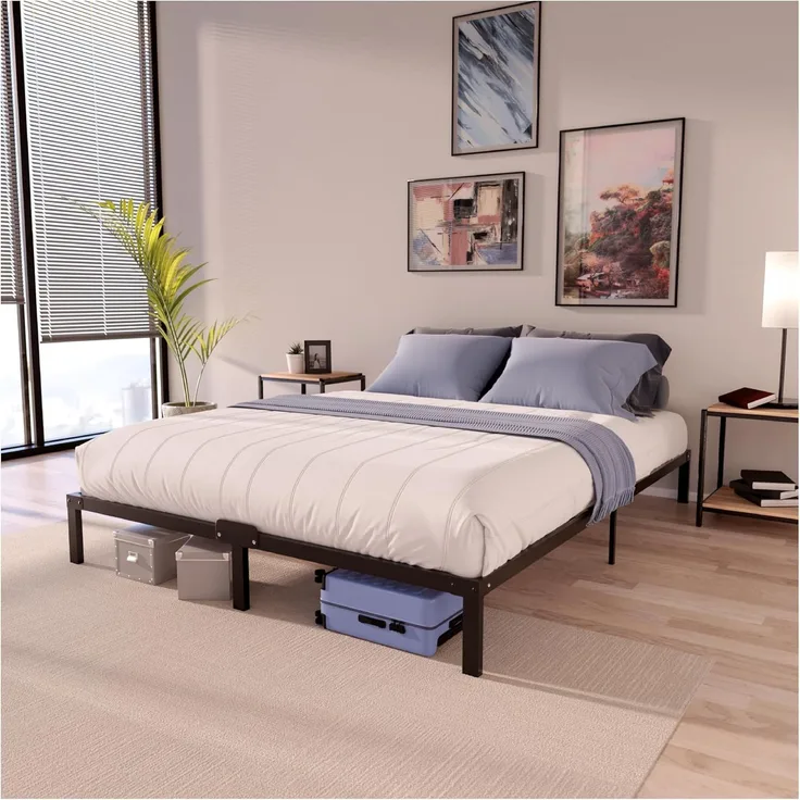 Dreamzie Bettgestell 135x190 mit Lattenrost aus Metall - Bett 135x190 für Matratze, Höche 35 cm - Großer Stauraum, Leicht zu Montieren und Stabil - Schwarzer Lattenrost