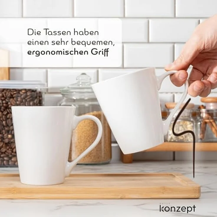 KONZEPT Becher Kaffeebecher aus Porzellan, 280 ml Set 6er Teetassen in Weiß, Kaffee-Tassen zum Bemalen – Bild 4