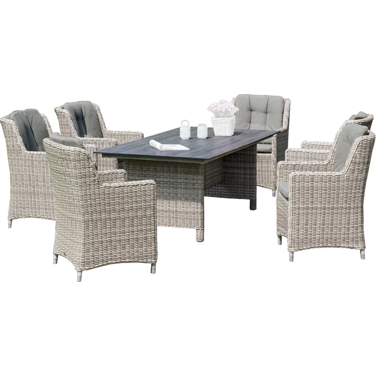 Sonnenpartner 7-teilige Sitzgruppe Avatar & Base-Polyrattan 160x90 cm Aluminium mit Polyrattan white