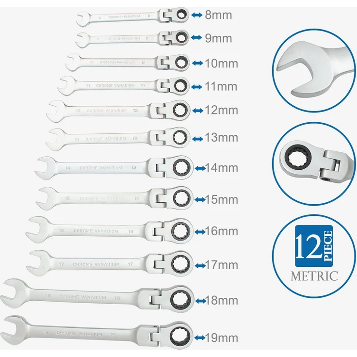 Todeco Maulschlüssel Set mit Tragetasche, 12-teilig Schraubenschlüssel Set, Ringschlüssel 8-19 mm, Gabelschlüsselsatz Metrisch – Bild 3