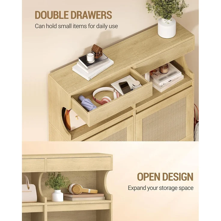 Schuhschrank, Schuhregal Schuhkipper Schmal, Verstellbar, Schuhkommode für Eingang, Flur, Garderobe, 20 Paar, 4 Klappen (100B cm), Gelb – Bild 5