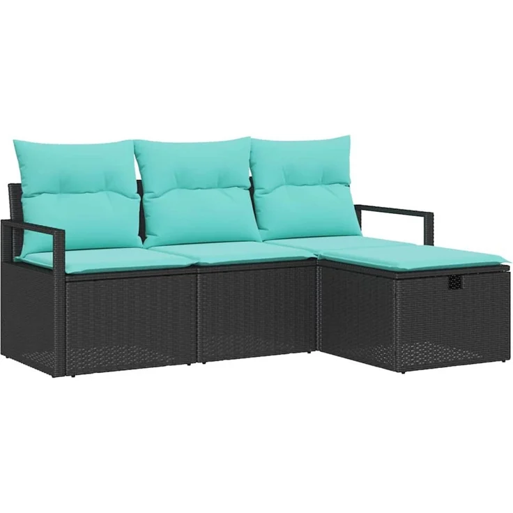 vidaXL Sofa Set 4 stk. 4-Sitzanzahl Schwarz und Türkis Poly-Rattan 3359155 – Bild 2