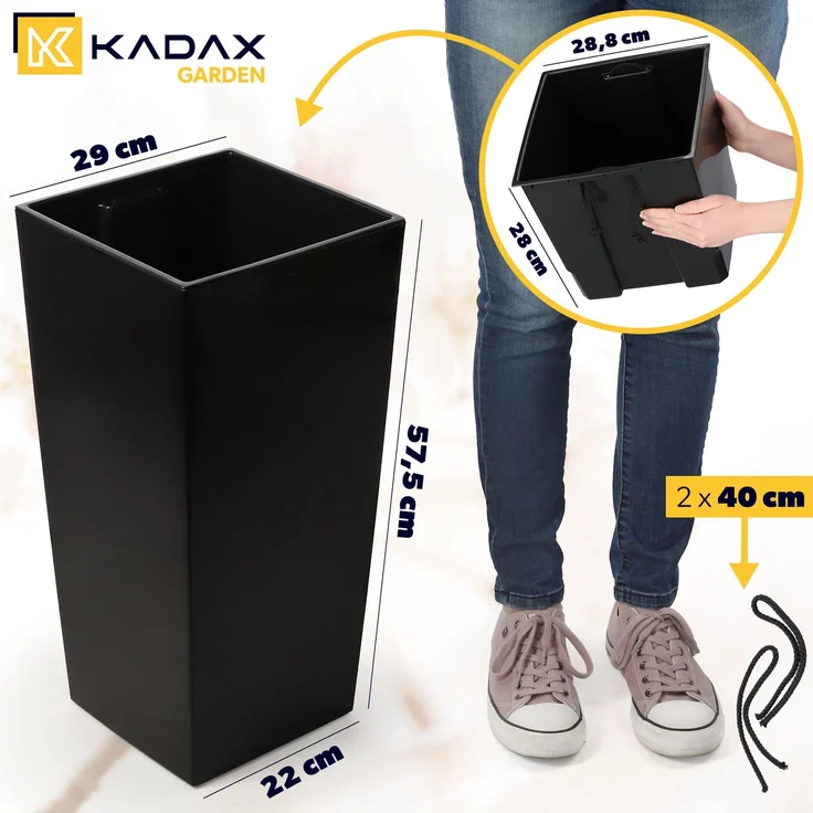 KADAX Blumentopf + Einsatz 29x58cm hoch Schwarz glänzend – Bild 3