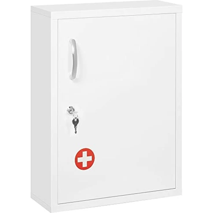 Kleankin Medizinschrank Apothekerschrank mit 3 Fächern 2 Schlüsseln (Erste Hilfe Schrank, 1-St, Medikamentenschrank) Stahl, Weiß, 40 x 15 x 53,5 cm – Bild 1