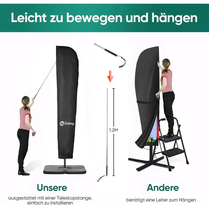 Sekey® Schutzhülle für Ampelschirm/Sonnenschirm,Abdeckhauben für Sonnenschirm, 100% Polyester – Bild 5
