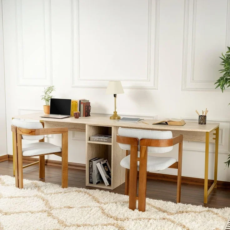 Dmora Schreibtisch Caprioli 240 x 60 x 74 cm Beige mit PC-Halter