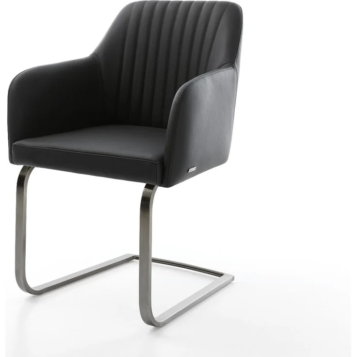 Freischwinger Greg-Flex Echt-Leder Schwarz Freischwinger flach Graphit Taschenfederkern – Bild 1