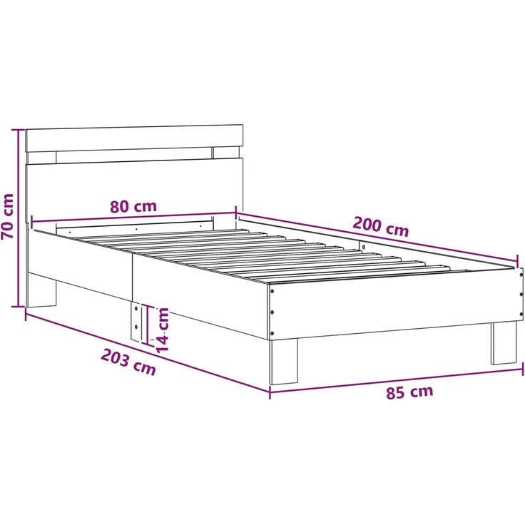 vidaXL Bettrahmen mit LED-Lichtleisten Grau Sonoma Holzwerkstoff 8008995 – Bild 11