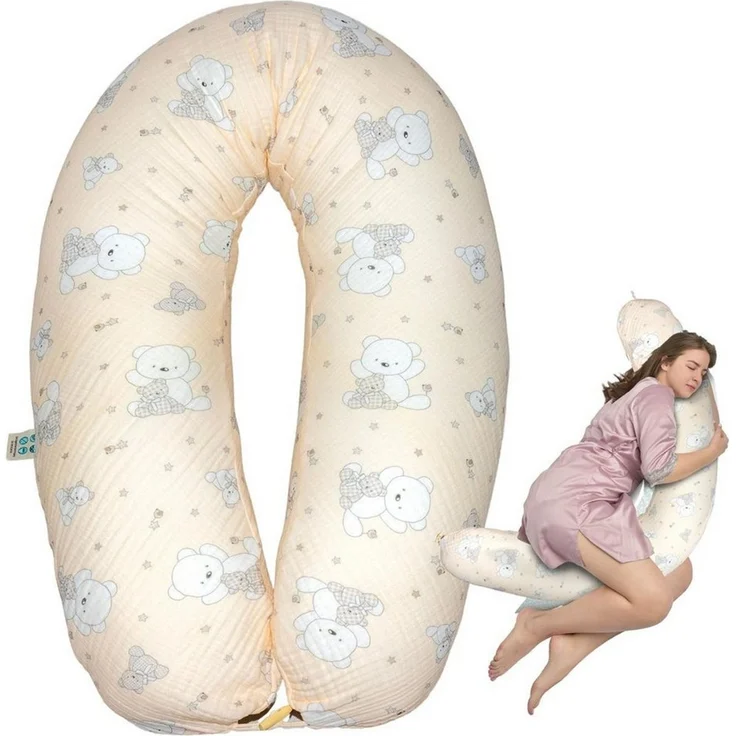 sei Design Stillkissen XXL Musselin Bezug 190x30 Stillkissenbezug 100% Bio-Baumwolle Schwangerschaftskissen Seitenschläferkissen Komfortkissen Erwachsene Baby Kissen – Bild 1