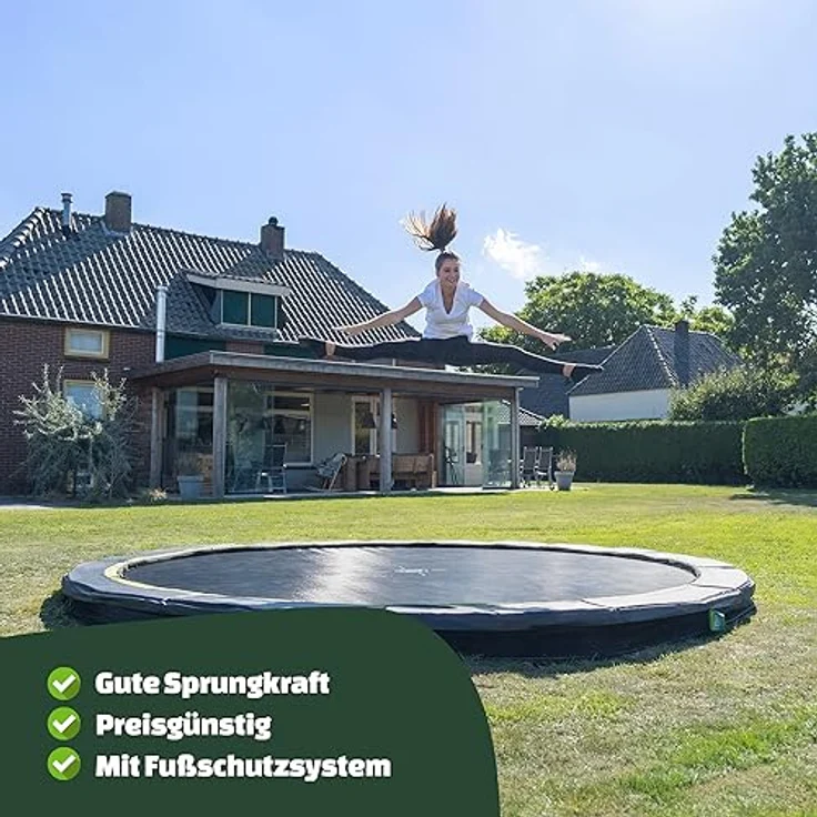 EXIT Silhouette Sports Bodentrampolin Ø 366 cm, mattschwarz, für Outdoor mit 120 kg Max. Belastbarkeit, ohne Sicherheitsnetz, 72 Sprungfedern – Bild 2
