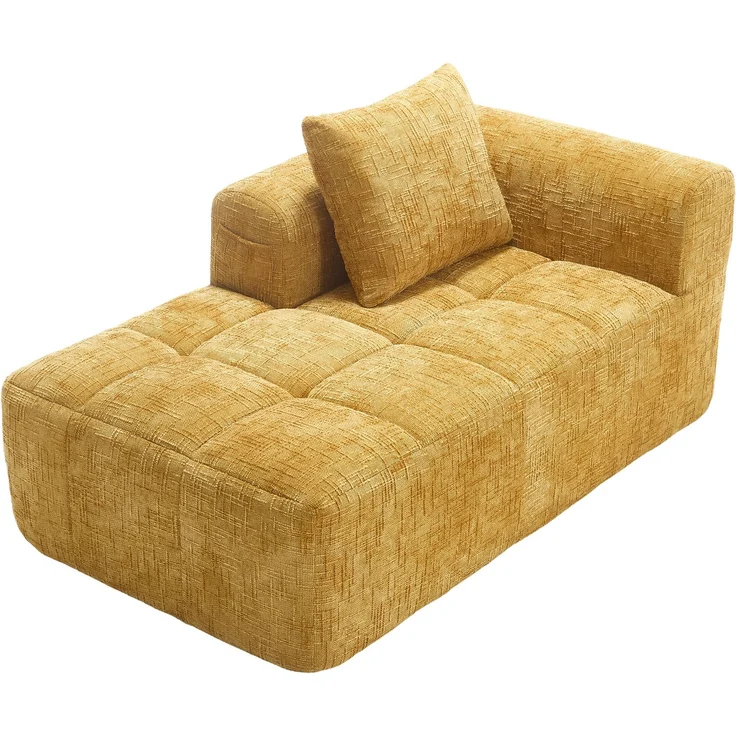 Chaiselongue-Sofa 158 x 90 x 60 cm in Gelb mit Seitentaschen und Kissen – Bild 7