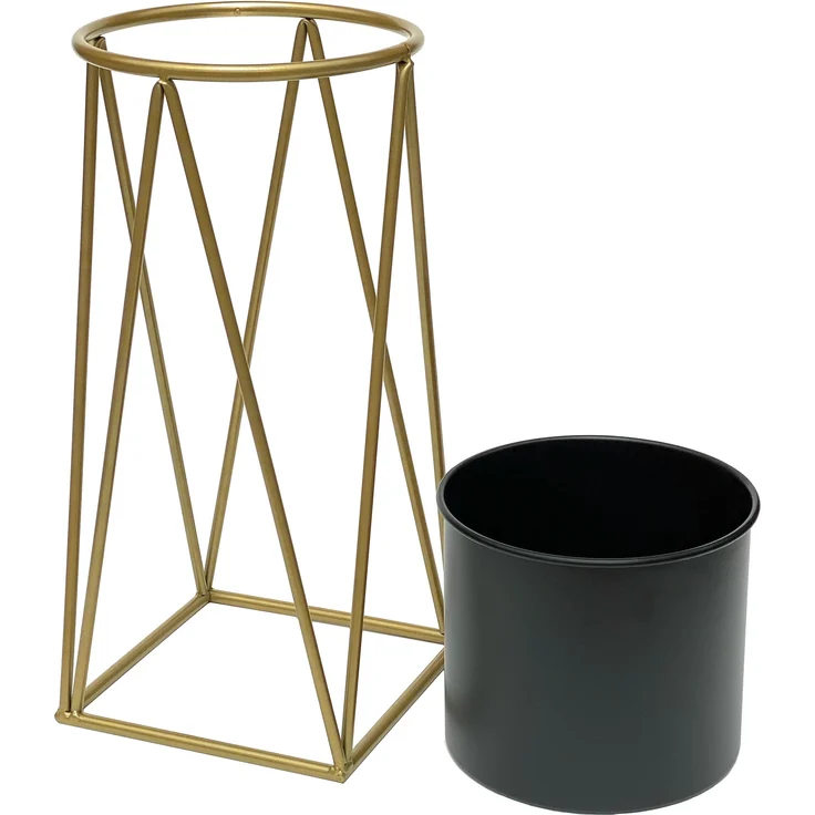 DanDiBo Blumenhocker mit Topf Metall Gold Schwarz S 47 cm Blumenständer 96046 Blumensäule Modern Pflanzenständer Pflanzenhocker – Bild 4