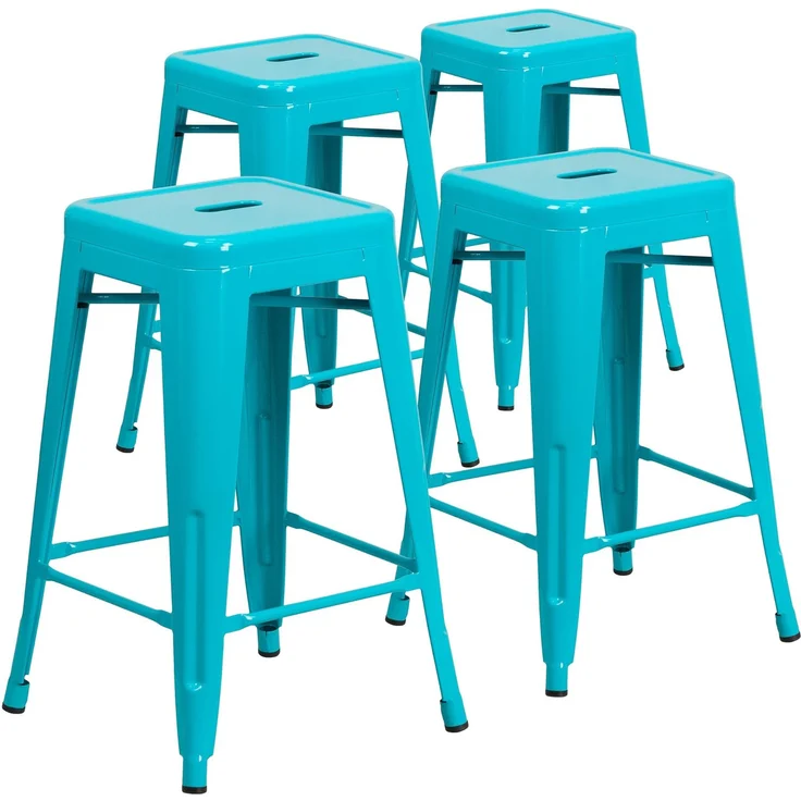 Flash Furniture Kai Hocker in handelsüblicher Qualität, 61 cm hoch, rückenfrei, Kristall, Blaugrün, für drinnen und draußen, Thekenhöhe, 4 Stück