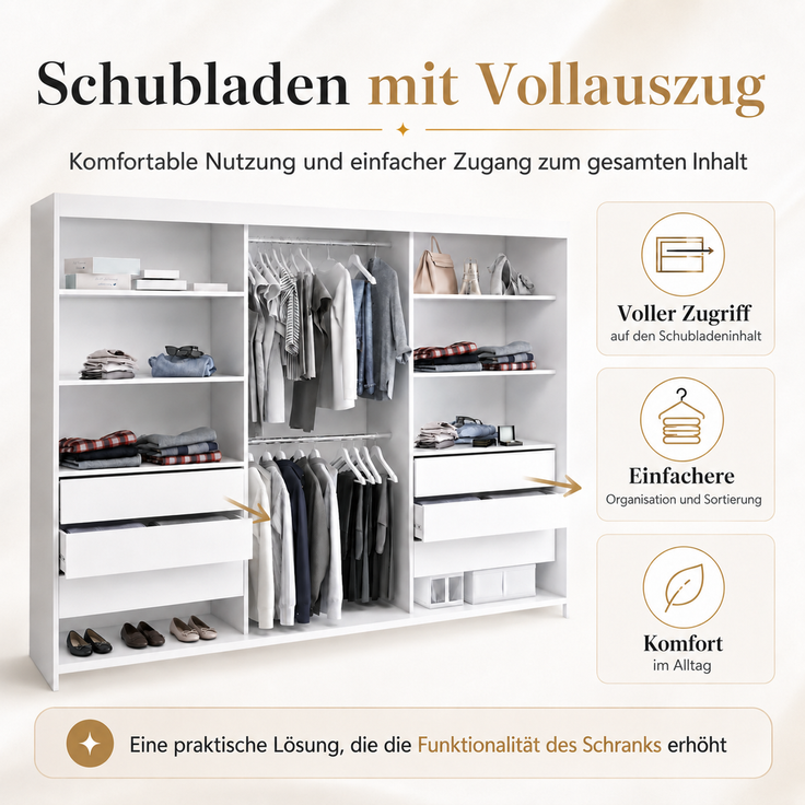 BELANO Schwebetürenschrank 200 cm mit Spiegel – Kleiderschrank mit Schiebetüren, Innenausstattung: Premium Plus – Bild 6