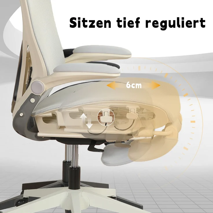 Klappbarer ergonomischer Bürostuhl, kleiner Platz-Klappstuhl mit Taillenstütze, Ganznetzschiebekissen, klappbare Armlehnen, 3D-Kopfstützen und Bürostuhl mit Arbeitspedalen,grau--Herde--129x48.5x62cm--YOUDENOVA – Bild 3
