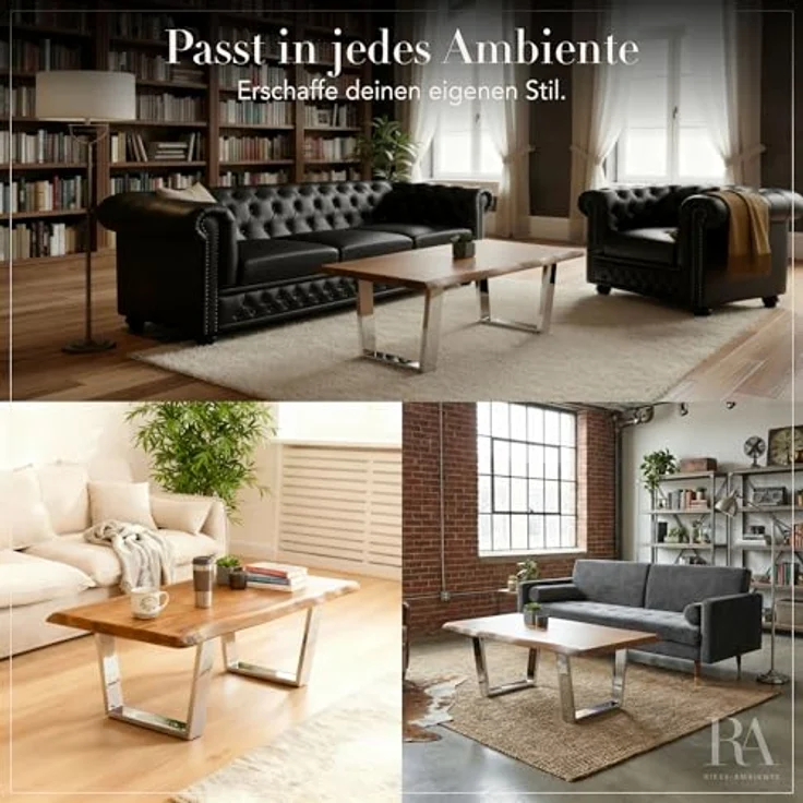 riess-ambiente Couchtisch MAMMUT 110cm braun / schwarz (Einzelartikel, 1-St), Wohnzimmer · Akazie-Massivholz · Baumkante · 3,5cm Platte · Metall – Bild 9