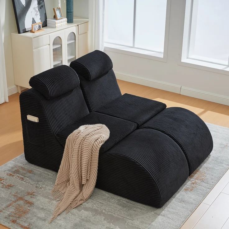 LVHOM Relaxsessel Ergonomisches Design, Lesesessel mit verstellbarer Kopfkissen und Sitzkissen, Fernsehsessel mit Seitentasche, Cord Bezug, bis 200kg belastbar – Bild 10
