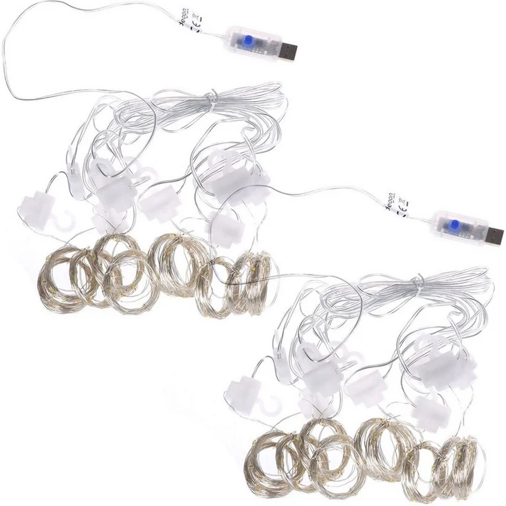shop'n smile ideoon LED-Lichtervorhang LED Lichtervorhang 3W warmweiß 200 LEDs dimmbar 3x3 m, 8 Lichtmodi & Timer, Per Fernbedienung dimmbar, Kürzbar – Bild 1