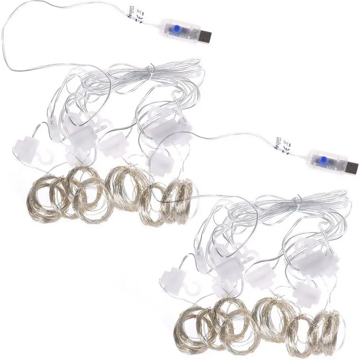 shop'n smile ideoon LED-Lichtervorhang LED Lichtervorhang 3W warmweiß 200 LEDs dimmbar 3x3 m, 8 Lichtmodi & Timer, Per Fernbedienung dimmbar, Kürzbar