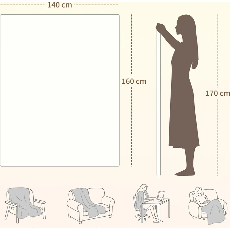 JARDJ Heizdecke mit zwei Temperaturreglern, 5 Heizstufen, 10-Stunden-Timer, 160x140 cm, weiß – Bild 5