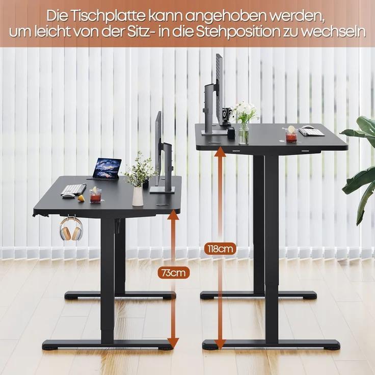 Devoko Hohenverstellbarer Schreibtisch Holzwerkstoff Metall Schwarz 160 x 60 x 73-118 cm – Bild 7