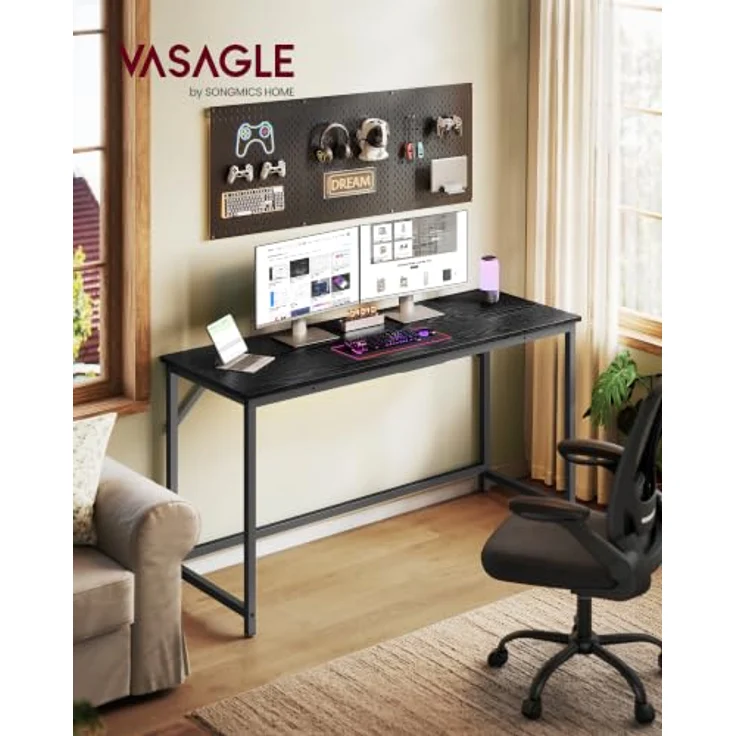 VASAGLE Tisch, Computertisch, Bürotisch, 140 x 50 x 76 cm | Für Arbeitszimmer, Schlafzimmer, Wohnzimmer, Ebenholzschwarz-Mattschwarz, BARNET Kollektion LWD043B56 – Bild 2
