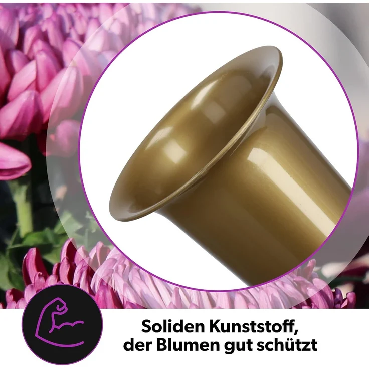 KADAX Vase Fläschchen für den Friedhof 31 cm Künstliche Blumen Gehämmerte Spitze Gold – Bild 4