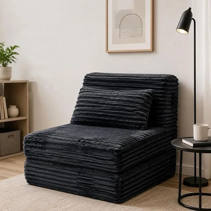 Faltbares Einzel-Schlafsofa aus Cord mit ergonomischer Rückenlehne Dunkelgrau 100 x 195 cm