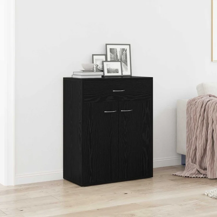 vidaXL Sideboard Schwarz Eichen-Optik 60 x 30 x 75 cm Holzwerkstoff 862448 – Bild 3