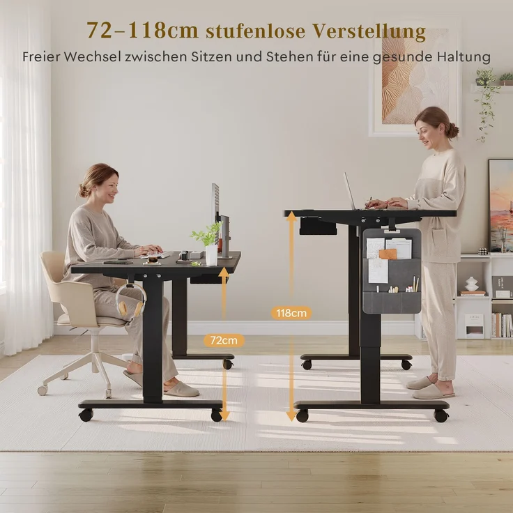 Devoko Höhenverstellbarer Schreibtisch Holzwerkstoff und Metall Schwarz 140 x 80 x 72-118 cm – Bild 4