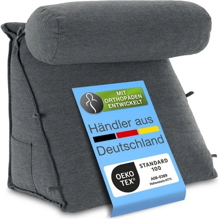 aktivshop Rückenkissen mit Nackenrolle für Bett & Sofa, 55x50x30cm, waschbarer Bezug – Bild 4