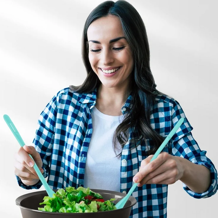 Hausfelder Salatbesteck Salatbesteck 2iteilig (Grün) (Set 2teilig, 2 Salatlöffel), 2-teiliges Salatbesteck, einfaches Clicksystem – Bild 3