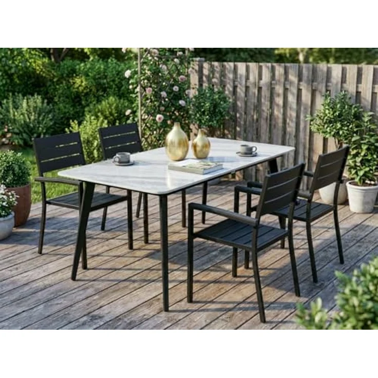 Beliani 'RODALLO' Gartentisch, Stein Grauer Marmor, 90x160x75 cm – Bild 2