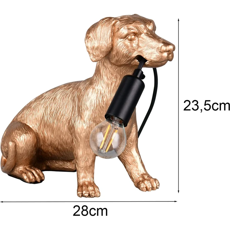 Witzige LED Tischleuchte besondere Hundelampe Gold, Höhe 23,5cm – Bild 4