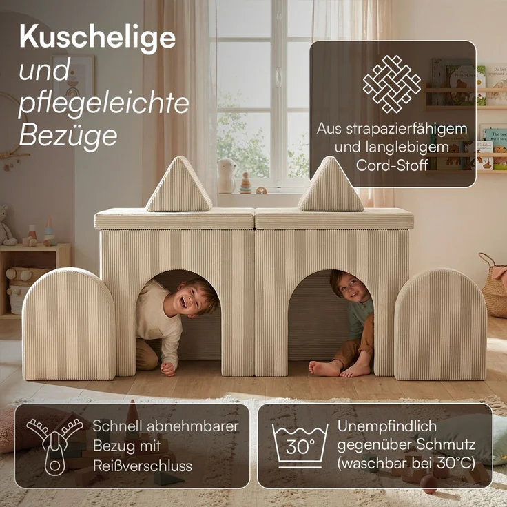 Bellabino 'Nile' Spielsofa mit Toren, 8-tlg, Cord, beige, faltbare Kindercouch, abnehmbarer & waschbarer Bezug, Kindersofa aus Schaumstoff, Oeko-Tex zertifiziert – Bild 5