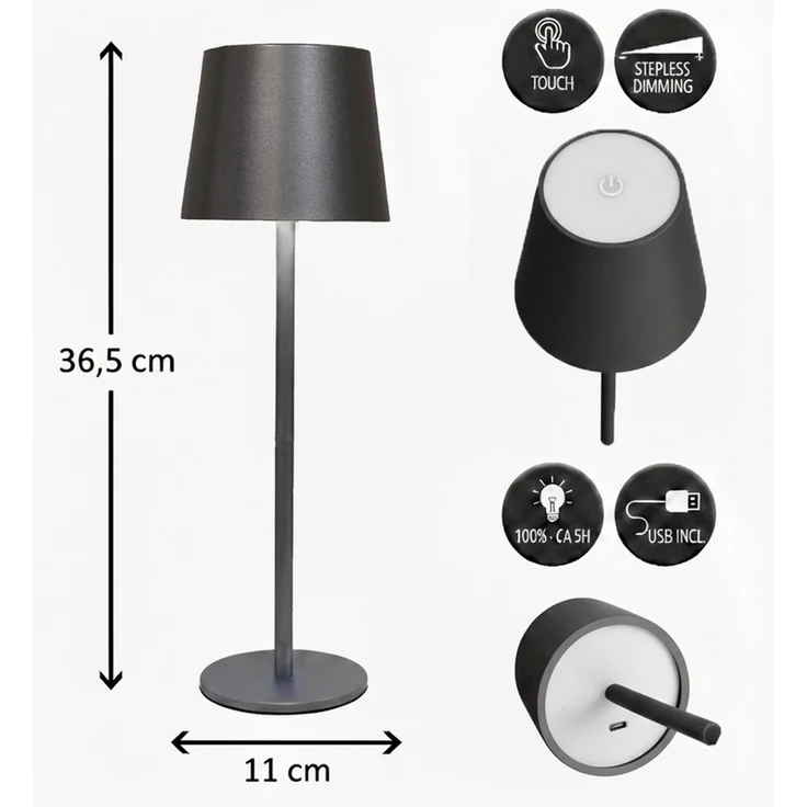 Coen Bakker Deco BV LED Außen-Tischleuchte Touch Tischlampe Dimmbar Akku IP44 Glatt Groß, Touch-Funktion, LED fest verbaut, Kaltweiß, Warmweiß, Tageslichtweiß – Bild 3
