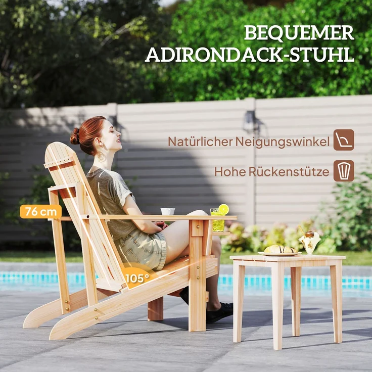 Adirondack-Gartenstuhl mit Becherhalter Gartenliege Balkonstuhl Massivholz Natur 72 x 95 x 93 cm--Natur--93x95x72cm--YOUDENOVA – Bild 6