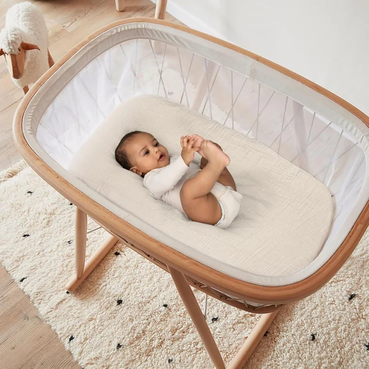 lulumoon 2er Set Musselin-Baumwolle Spannbettlaken: Kinderwagen Bettlaken Stubenwagen Matratzenbezug für Babybett und Beistellbett 90x40 cm (Creme Sand) – Bild 1