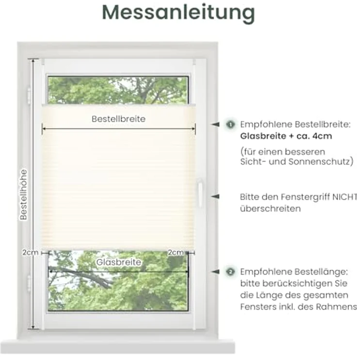 Buseu Plissee Klemmfix ohne Bohren 35x100cm Beige Faltrollo Plisseerollo – Bild 7