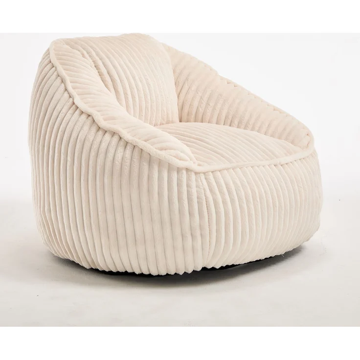 Bean Bag Stuhl mit Memory-Schaumstofffüllung, gestreifter Blasen-Plüsch, flauschig, gemütlich, gemütlicher Sofa für Wohnzimmer, Wohnungen und Schlafsäle--Beige--98x92x73cm--YOUDENOVA – Bild 6