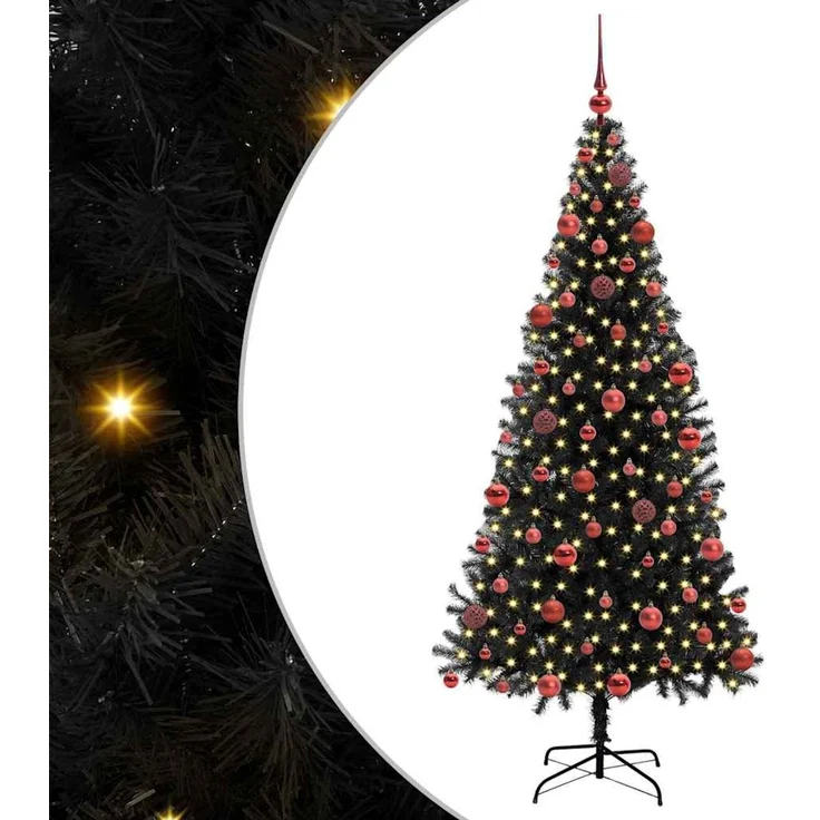 vidaXL Weihnachtsbaum mit LED-Beleuchtung Schwarz 180 cm PVC und Stahl 3396478 – Bild 2