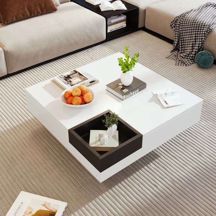 Moderner Couchtisch Schwarz Weiß Hochglanz LED Aufbewahrungsbox Wohnzimmer Tisch Design Möbel – Bild 5